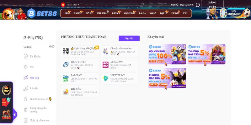 Hướng Dẫn Nạp Tiền Bet88 Nhanh An Toàn Và Ưu Đãi Lớn 2 Các phương thức nạp tiền Bet88